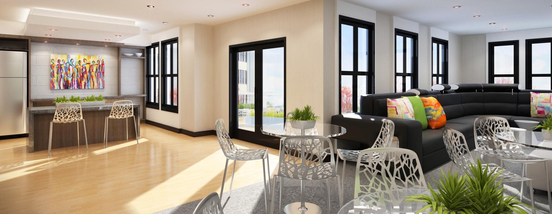 spacious clubhouse with couch