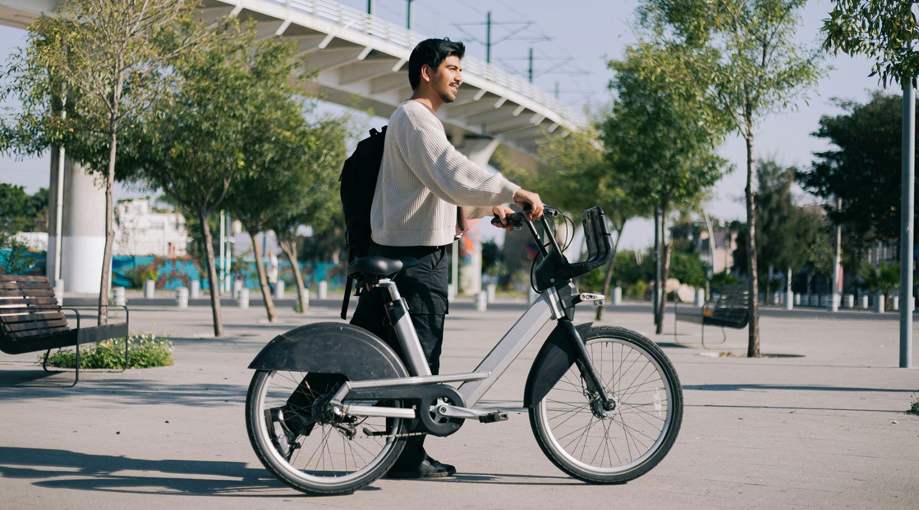 a young man on a bicycle