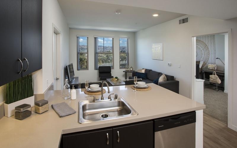kitchen with serving counter